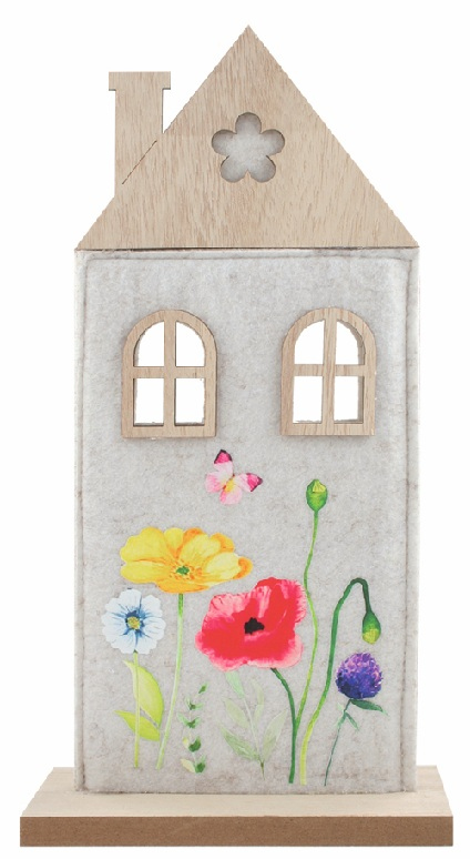 Jarní dekorace Domek z filcu 14 x 27 x 5 cm na postavení
