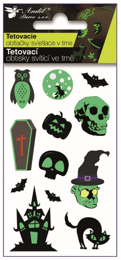 Levně Tetovací obtisky svítící ve tmě Halloween 10,5 x 6 cm