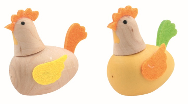 Levně Slepice dřevěné 4,5 x 4,5 x 2,5 cm na postavení, 2 ks v sáčku