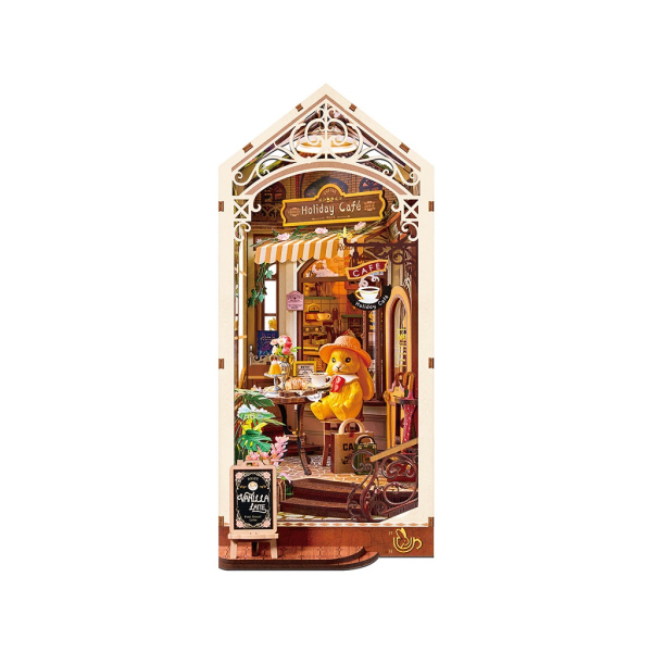 RoboTime 3D skládačka Zarážka na knihy Miniatura domečku Prázdninová kavárna