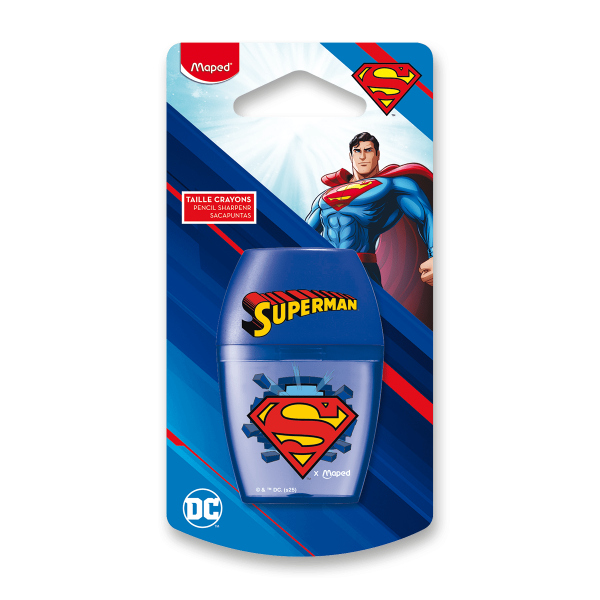 Levně Ořezávátko Maped Shaker Superman - 1 otvor, s odpadní nádobkou, blistr