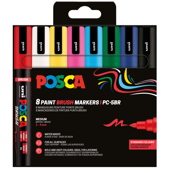 Sada štětcových popisovačů POSCA - PC-5BR, 1 - 4 mm, základní barvy - 8 ks