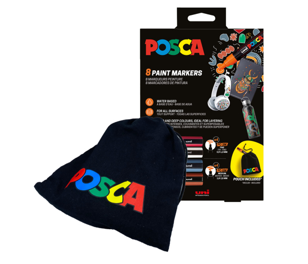 Sada akrylových popisovačů POSCA - PC-3M/ PC-5M, s bavlněným pytlíkem - 4 ks, mix barev - 8 ks