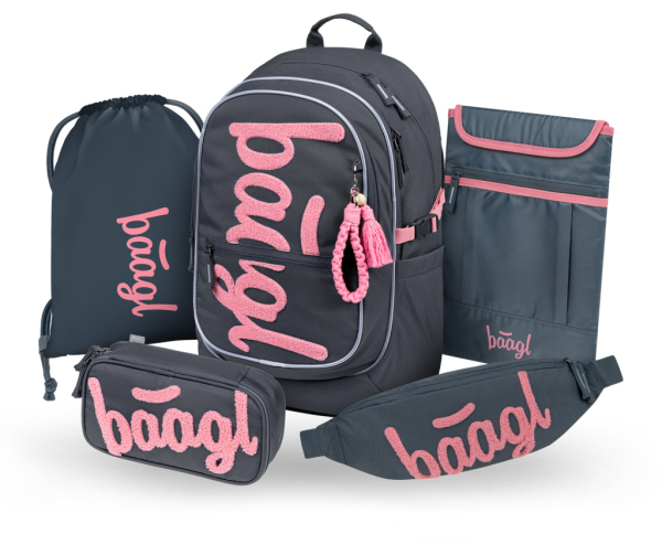 BAAGL SET 5 Core Logo růžový: batoh, penál, sáček, ledvinka, obal na notebook GRS