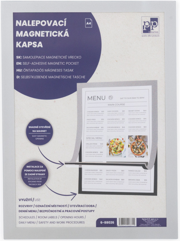Nalepovací magnetická kapsa A4 stříbrná KARTONPP