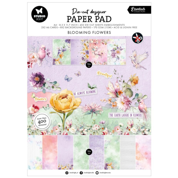 Levně Studio Light Kreativní blok s výseky Studio Light Blooming Flowers, A4, 28 l. - Jarní květy