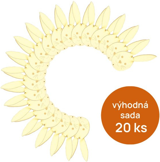 Dřevěný výřez hlava zajíce, 8,5 x 20,5 cm, sada 20 ks