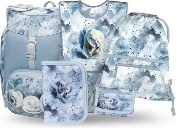 BAAGL SET 5 Airy Polar: batoh, penál, sáček, zástěra, peněženka GRS
