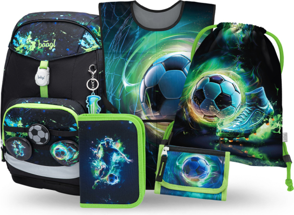 BAAGL SET 5 Airy Plus Fotbal: batoh, penál, sáček, zástěra, peněženka