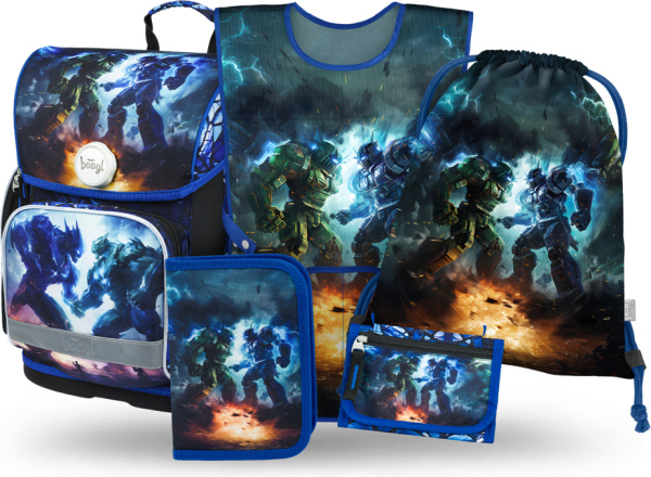 BAAGL SET 5 Ergo Roboti: aktovka, penál, sáček, zástěra, peněženka