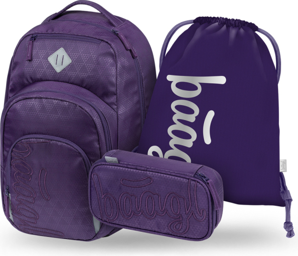 BAAGL SET 3 Coolmate Plum: batoh, penál, sáček