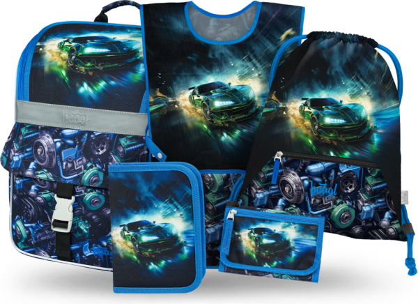 BAAGL SET 5 Zippy Závodní auto: aktovka, penál, sáček, zástěra, peněženka