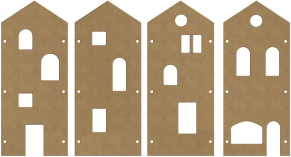 Gomille Dřevěný výřez k dekoraci Gomille, 4 ks - Domečky