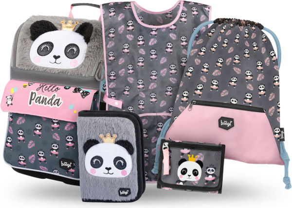 BAAGL SET 5 Zippy Panda: aktovka, penál, sáček, zástěra, peněženka
