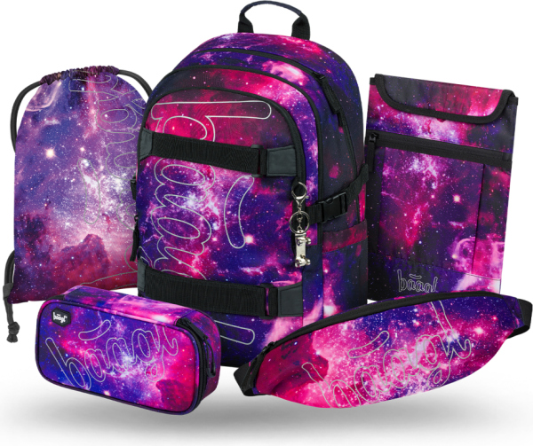 BAAGL SET 5 Skate Galaxy: batoh, penál, sáček, ledvinka, obal na notebook