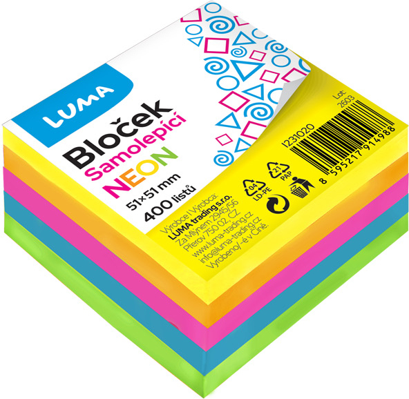 Bloček samolepící 51 x 51mm 400l NEON LUMA