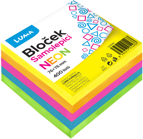 Bloček samolepící 76 x 76mm 400l NEON LUMA