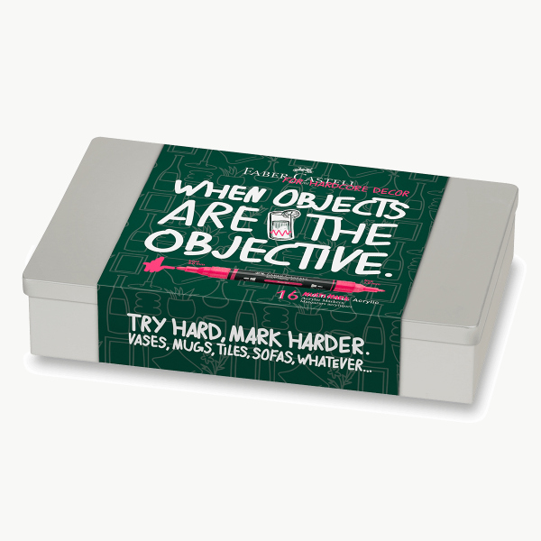 Akrylový popisovač Faber-Castell Multimark Home - plechová krabička, 16 ks