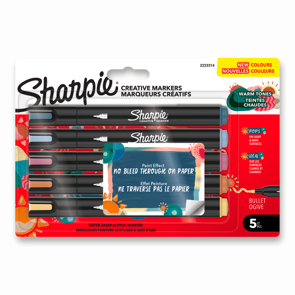 Akrylový popisovač Sharpie Acrylic Marker Bullet Fine Warm Tones - 5 ks