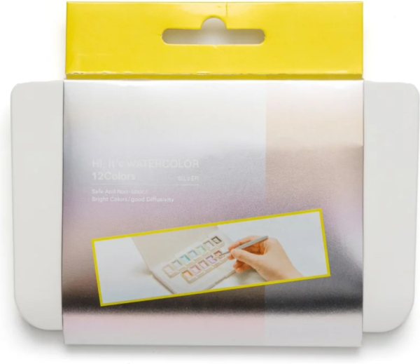 HIMI akvarelové barvy -  12 Colours in Closing Pans + Brush - Silver Metallic edition