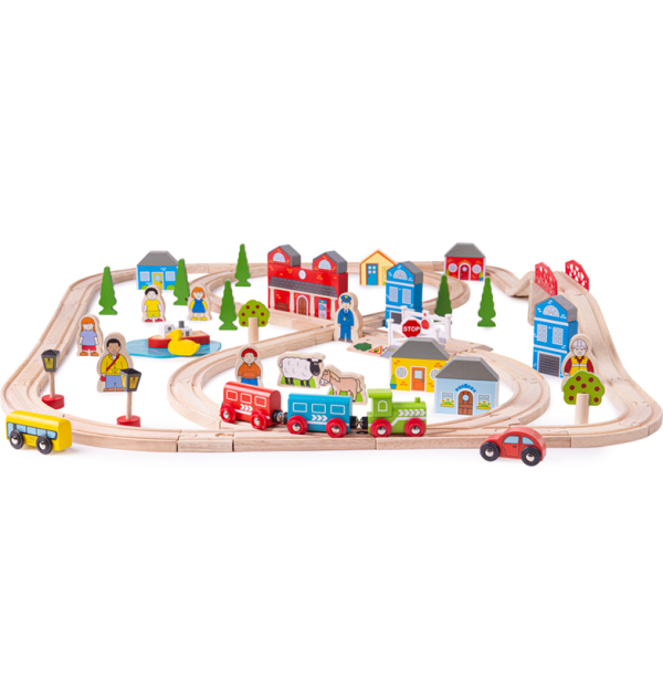 Levně Bigjigs Rail Dřevěná vláčkodráha město a vesnice 91 dílů