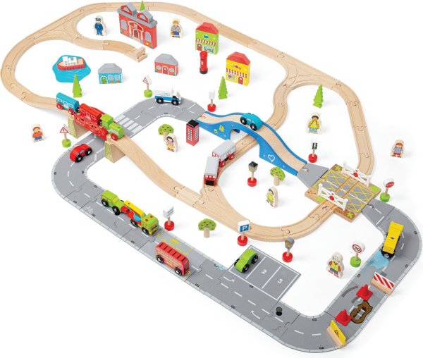 Levně Bigjigs Rail Vláčkodráha a autodráha
