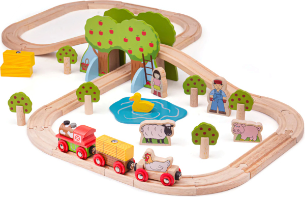 Levně Bigjigs Rail Dřevěná vláčkodráha farma