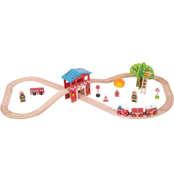 Levně Bigjigs Rail Dřevěná vláčkodráha hasičská stanice