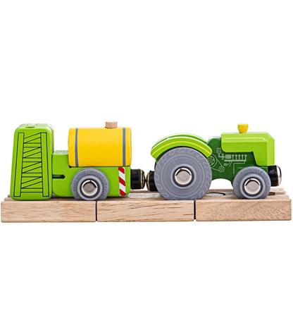 Levně Bigjigs Rail Traktor s vlečkou zelený
