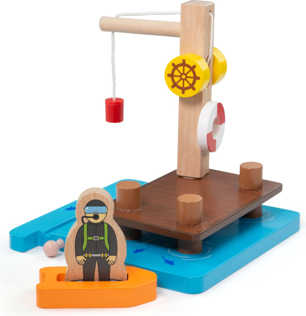 Levně Bigjigs Rail Přístav s jeřábem, člunem a potápečem