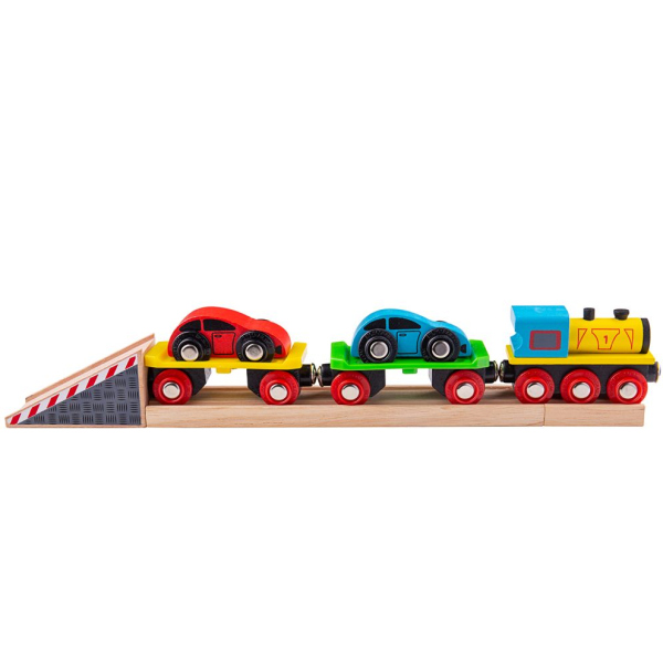 Levně Bigjigs Rail Nákladní vlak s auty a kolejemi