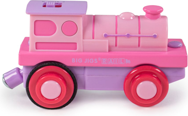 Levně Bigjigs Rail Elektrická lokomotiva Silná růžovka