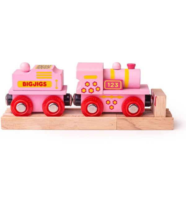 Levně Bigjigs Rail Růžová mašinka s tendrem
