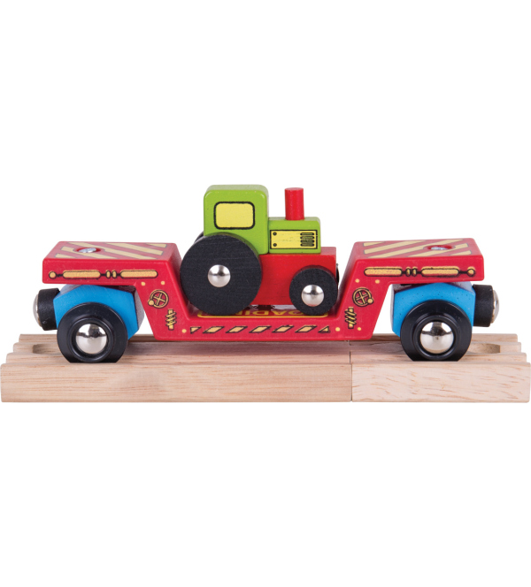 Levně Bigjigs Rail Vagon s traktorem + 2 koleje