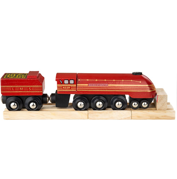 Levně Bigjigs Rail replika lokomotivy Duchess of Hamilton + 3 koleje