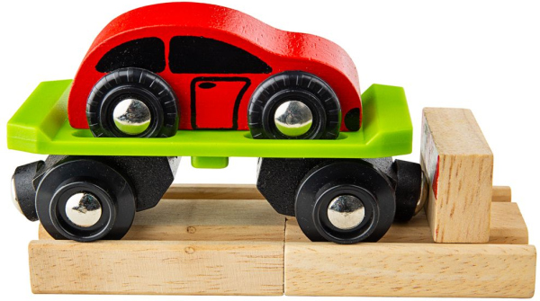 Levně Bigjigs Rail Vagon s autem + 2 koleje
