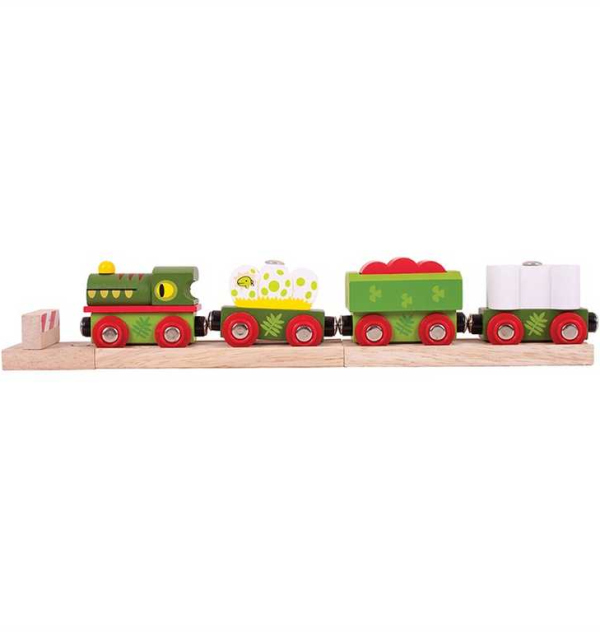 Levně Bigjigs Rail Dinosauří vláček + 3 koleje