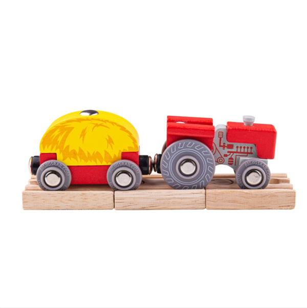 Levně Bigjigs Rail Červený traktor s valníkem