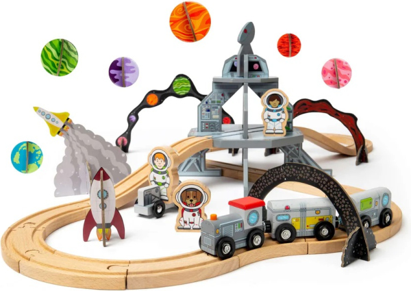Levně Bigjigs Rail Dřevěná vesmírná vláčkodráha