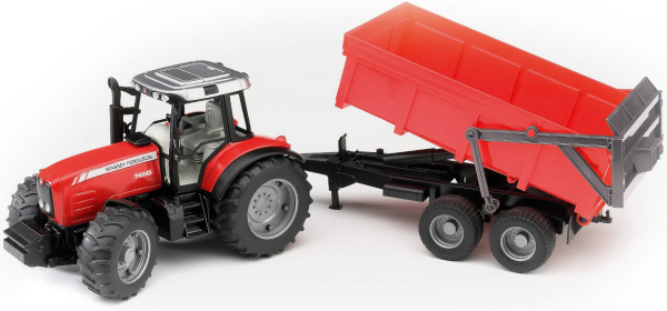 Levně Bruder Traktor MASSEY FERGUSON se sklopným vozem červený