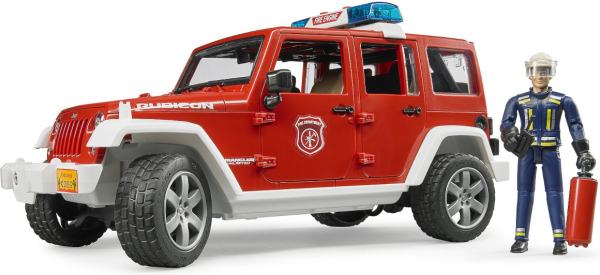 Levně Bruder Červený požární JEEP WRANGLER s figurkou a příslušenstvím