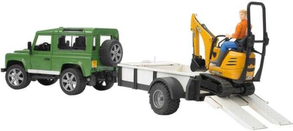 Levně Bruder LAND ROVER + přepravník, mikrobagr JCB