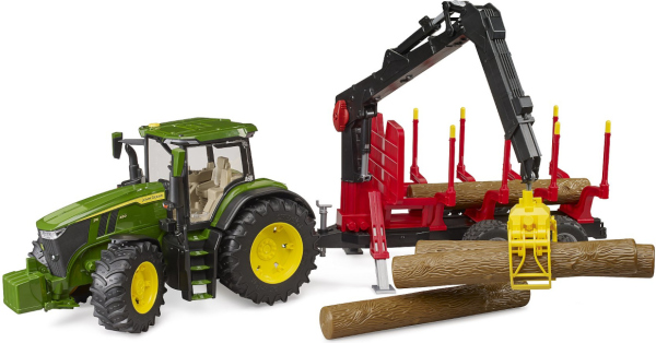 Levně Bruder Traktor John Deere 7R 350 se zadním přívěsem a 4 kládami