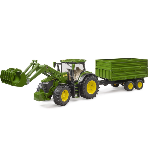 Levně Bruder Traktor John Deere 7R 350 s čelním nakladačem a tandemovým přepravním přívěsem