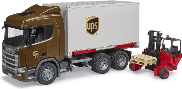 Levně Bruder Logistický vůz Scania UPS s vysokozdvižným vozíkem