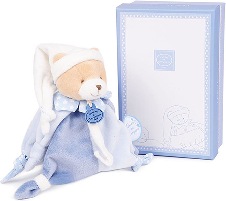 Doudou Dárková sada - Hračka s úchytem na dudlík medvídek 17 cm