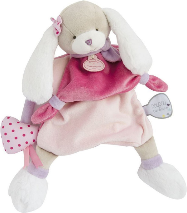 Levně Doudou Plyšový maňásek pejsek růžový 28 cm