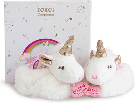 Doudou Dárková sada - Sada botiček s chrastítky jednorožec 0-6 měsíců