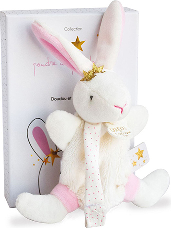 Doudou Dárková sada - Hračka s úchytem na dudlík králíček 15 cm