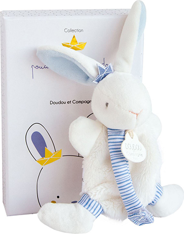 Doudou Dárková sada - Hračka s úchytem na dudlík králíček 15 cm modrý